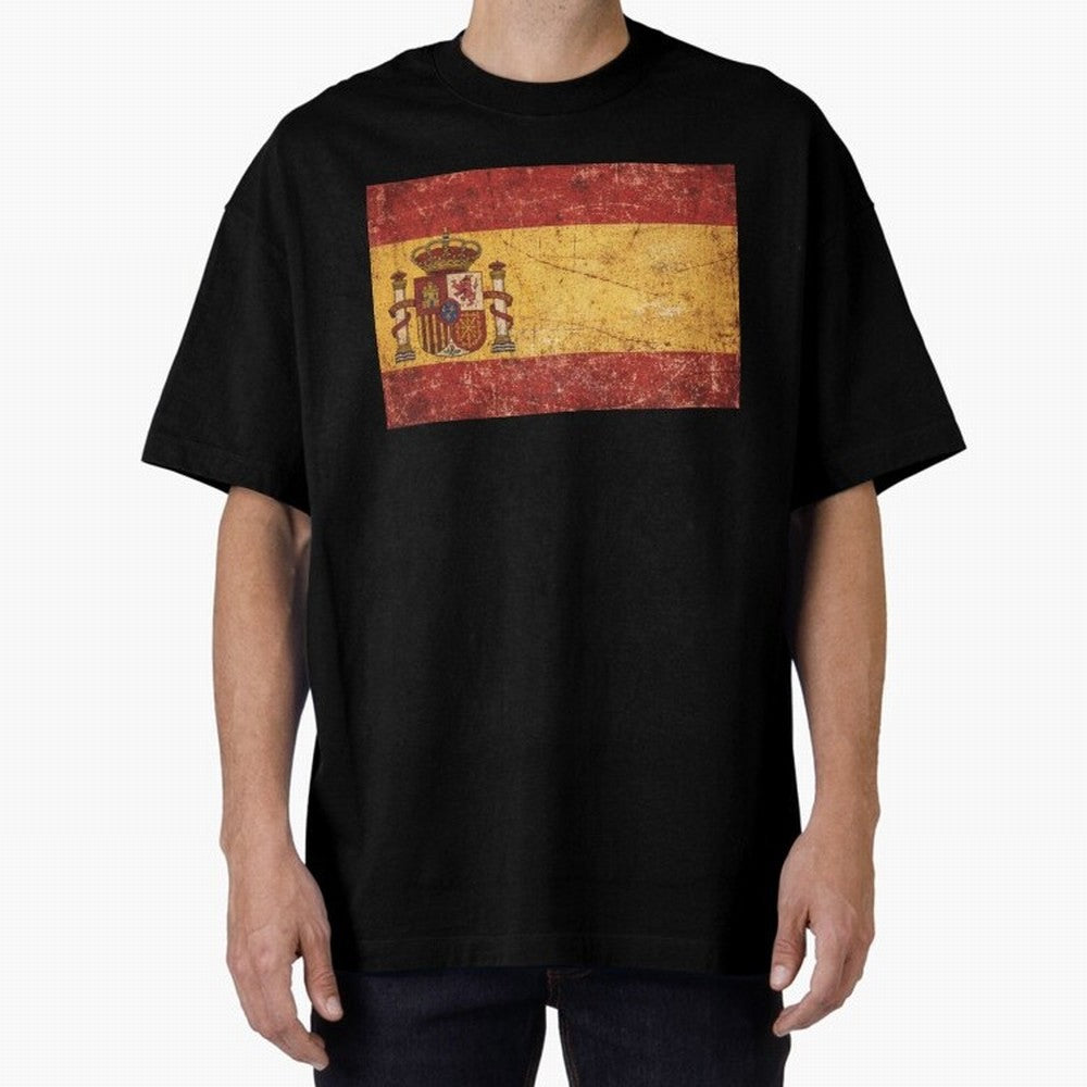 Vintage Distressed Spanish Flag Oversized T-Shirt Bring International Match Energy to Global Football Passion for FIFA World Cup 2026, Driven by Haaland and Mbappe, Brazil, Portugal and Argentina, Fan Favorite Moments, National Team Passion, Big