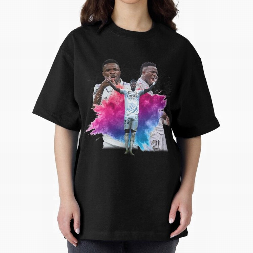 Fanart Vinicius Junior Merch Oversized T-Shirt Make Your Look Match the FIFA World Cup 2026 USA Canada Mexico Journey through Messi and Cristiano Ronaldo Highlights, England and Germany Pride, Championship Spirit, Famous Goals, Roaring Crowds and