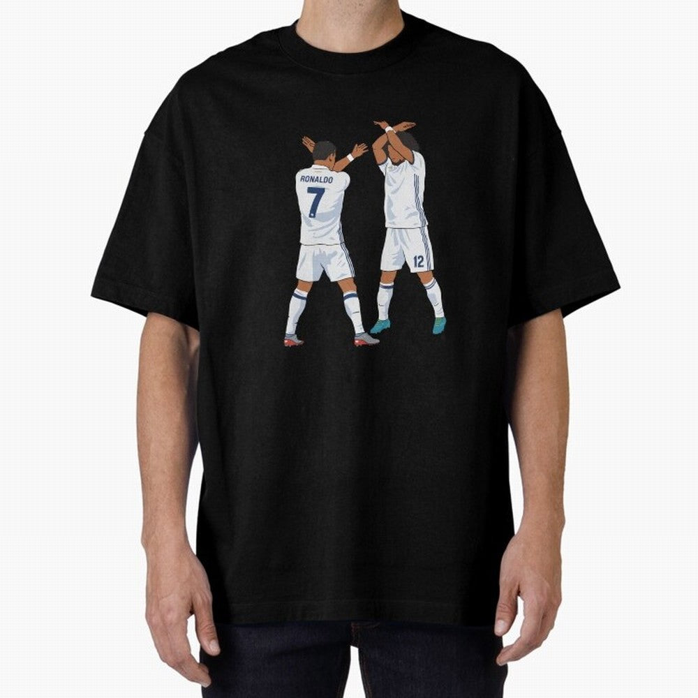 Ronaldo Madrid Celebration Duo Oversized T-Shirt Show Match Day Excitement for Match Day Hype around FIFA World Cup 2026, CR7 and Messi, Spain, Championship Spirit, Famous Goals, Roaring Crowds and International Football Unity; Great for Watch