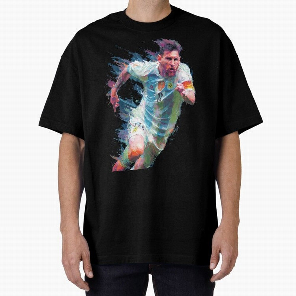 Messi in action Graphic Paint poster design Oversized T-Shirt Honor the Football Icons of FIFA World Cup 2026 USA Canada Mexico Driven by Mbappe and Neymar, Netherlands Energy, Soccer Culture, Superstar Moments, National Team Dreams and Competitive