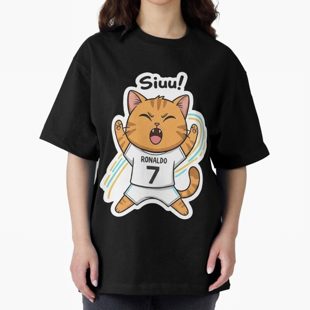 Kitten - Funny Siuuu Celebration Cat Meme | Ronaldo Oversized T-Shirt Enjoy the Biggest Football Party of FIFA World Cup 2026 Group Stage Featuring Messi, Neymar and Mbappe, England, France and Netherlands Energy, Match Day Excitement, Supporter