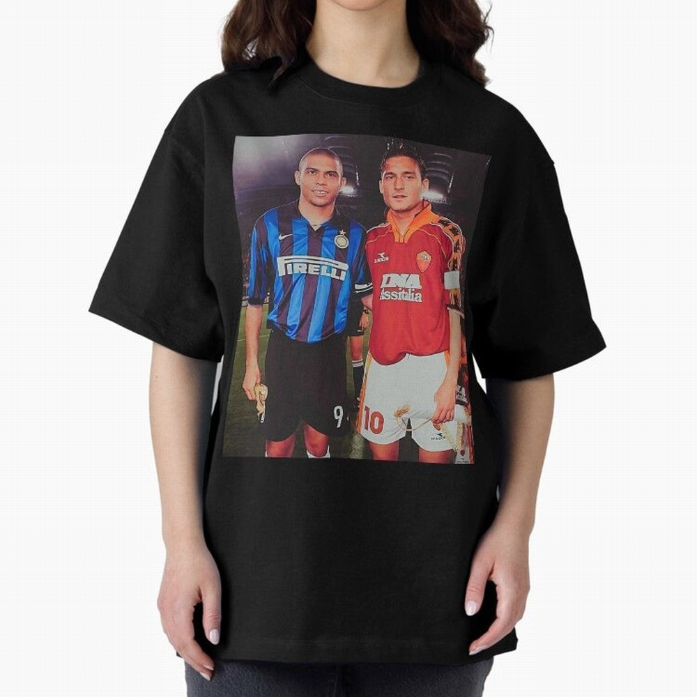 Clash of Class. Francesco Totti and Ronaldo Nazario sometime in the 90s. Oversized T-Shirt Show Your Stadium Side during the FIFA World Cup 2026 USA Canada Mexico Journey through Mbappe Highlights, Argentina, France and Brazil Pride, Goal