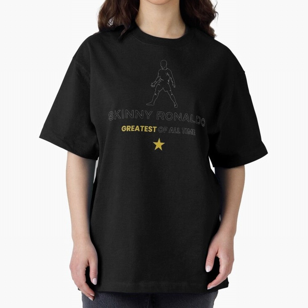 Skinny Ronaldo The Greatest Of All Time Black Oversized T-Shirt Show Support during FIFA World Cup 2026 Group Stage for Fans of Cristiano Ronaldo and Brazil, Portugal and Argentina, Bringing Stadium Chants, National Pride, Trophy Dreams and