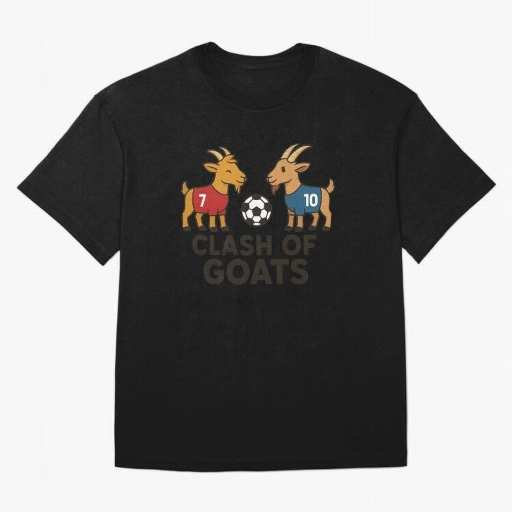 Clash of GOATs ¨C Funny Ronaldo vs Messi Inspired Football T-Shirt Design Oversized T-Shirt Show Match Day Excitement for the FIFA World Cup 2026 USA Canada Mexico Journey through Messi, CR7 and Mbappe Highlights, Portugal, Spain and Germany Pride,