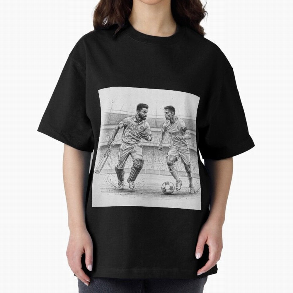 Virat and Ronaldo Oversized T-Shirt Support Your Favorite Stars during FIFA World Cup 2026 Group Stage for Fans of Messi and Portugal, Bringing Football History, Final Match Energy, Crowd Noise and Once in a Lifetime Moments; Ideal for Fans Who