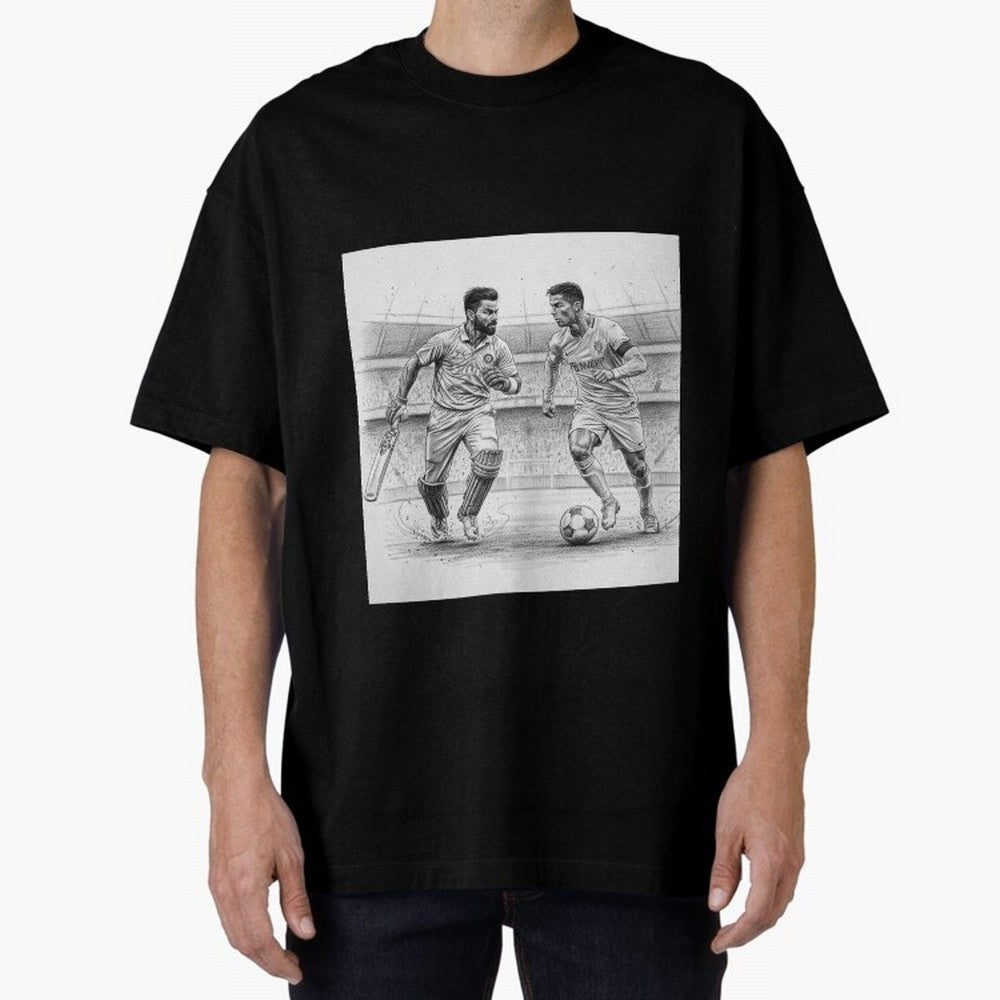 Virat and Ronaldo Oversized T-Shirt Support Your Favorite Stars during FIFA World Cup 2026 Group Stage for Fans of Messi and Portugal, Bringing Football History, Final Match Energy, Crowd Noise and Once in a Lifetime Moments; Ideal for Fans Who