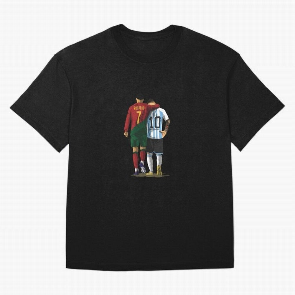 Messi Ronaldo Chit Chat Illustration Classic Oversized T-Shirt Celebrate Rivalries and Pride in FIFA World Cup 2026 USA Canada Mexico for Fans of Messi and Cristiano Ronaldo and Argentina, Bringing Football History, Final Match Energy, Crowd Noise