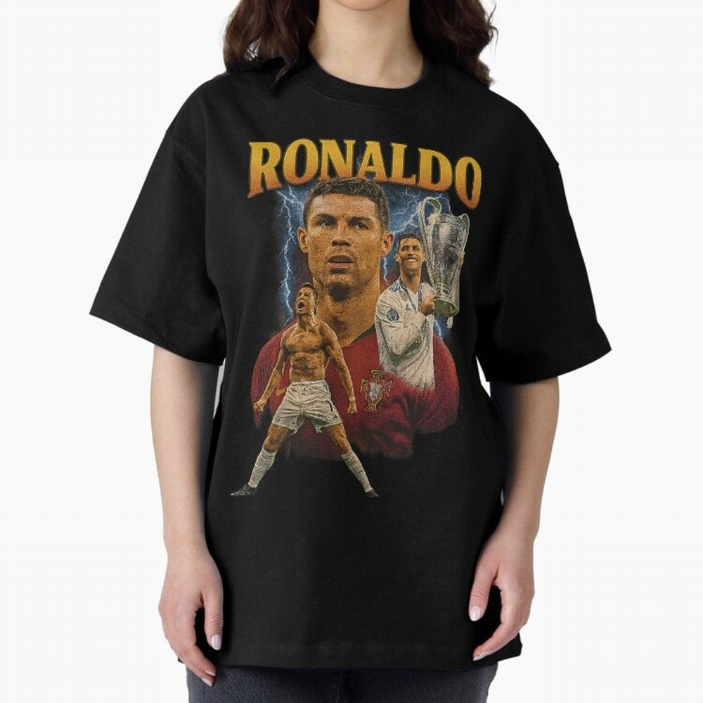 Ronaldo Champion Victory Design For Football Fans Gift For Soccer Supporters Oversized T-Shirt Celebrate the Road through FIFA World Cup 2026 Group Stage Spirit, Centered on England and Germany, CR7 and Messi, Vintage Soccer Flavor, Modern Football