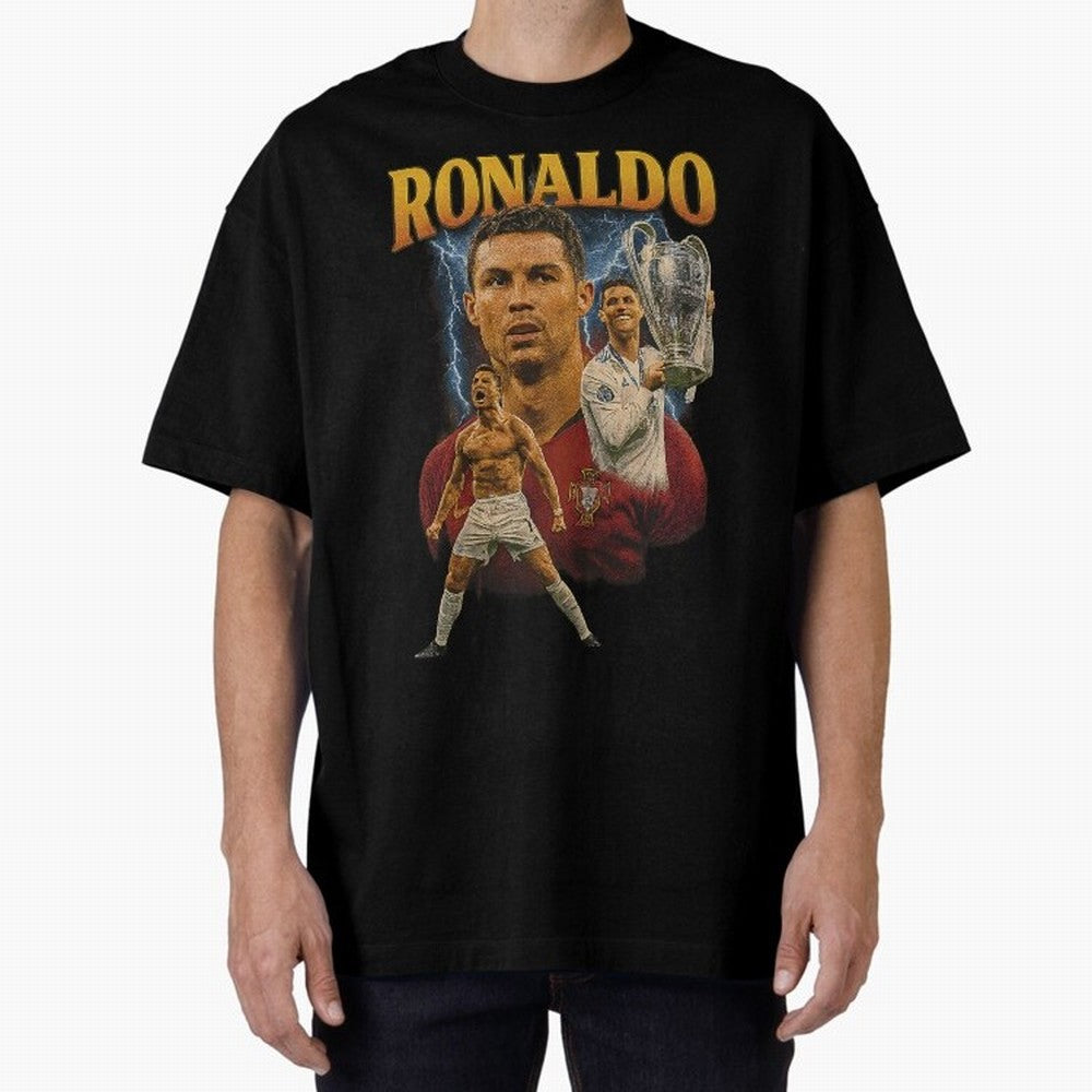 Ronaldo Champion Victory Design For Football Fans Gift For Soccer Supporters Oversized T-Shirt Celebrate the Road through FIFA World Cup 2026 Group Stage Spirit, Centered on England and Germany, CR7 and Messi, Vintage Soccer Flavor, Modern Football