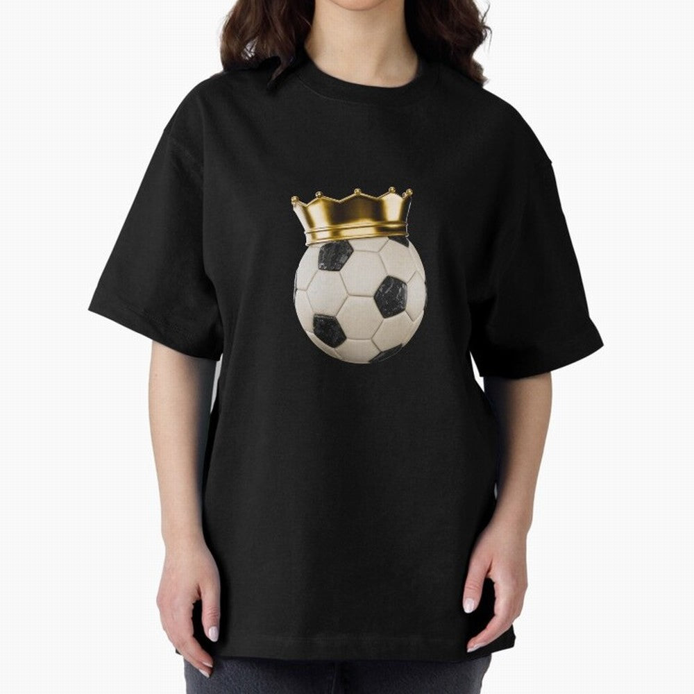Soccer Ball with Kings Crown, Sticker Illustration Oversized T-Shirt Bring Retro Soccer Energy to Global Football Passion for FIFA World Cup 2026 USA Canada Mexico, Filled with Cristiano Ronaldo, Haaland and CR7, France, Vintage Soccer Flavor,