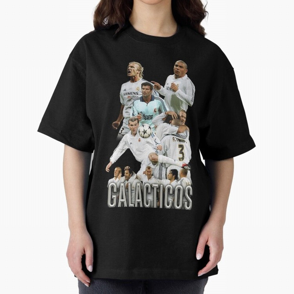 Real Madrid Galacticos Soccer Legends Collage Poster Oversized T-Shirt Celebrate the Road through the FIFA World Cup 2026 USA Canada Mexico Journey through Cristiano Ronaldo Highlights, France Pride, Worldwide Fan Energy, Dramatic Goals, Stadium