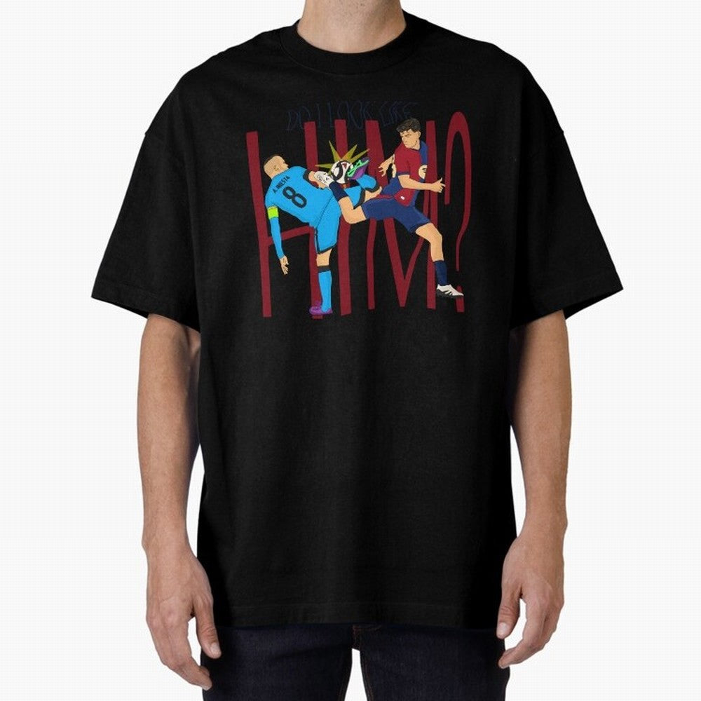 Iniesta and pedri the past and present Oversized T-Shirt Spotlight FIFA World Cup 2026 Made for Neymar, Brazil, Portugal and Argentina Energy, Goal Celebration Energy, Supporter Heritage, Football Icons and Worldwide Tournament Joy; Ideal for