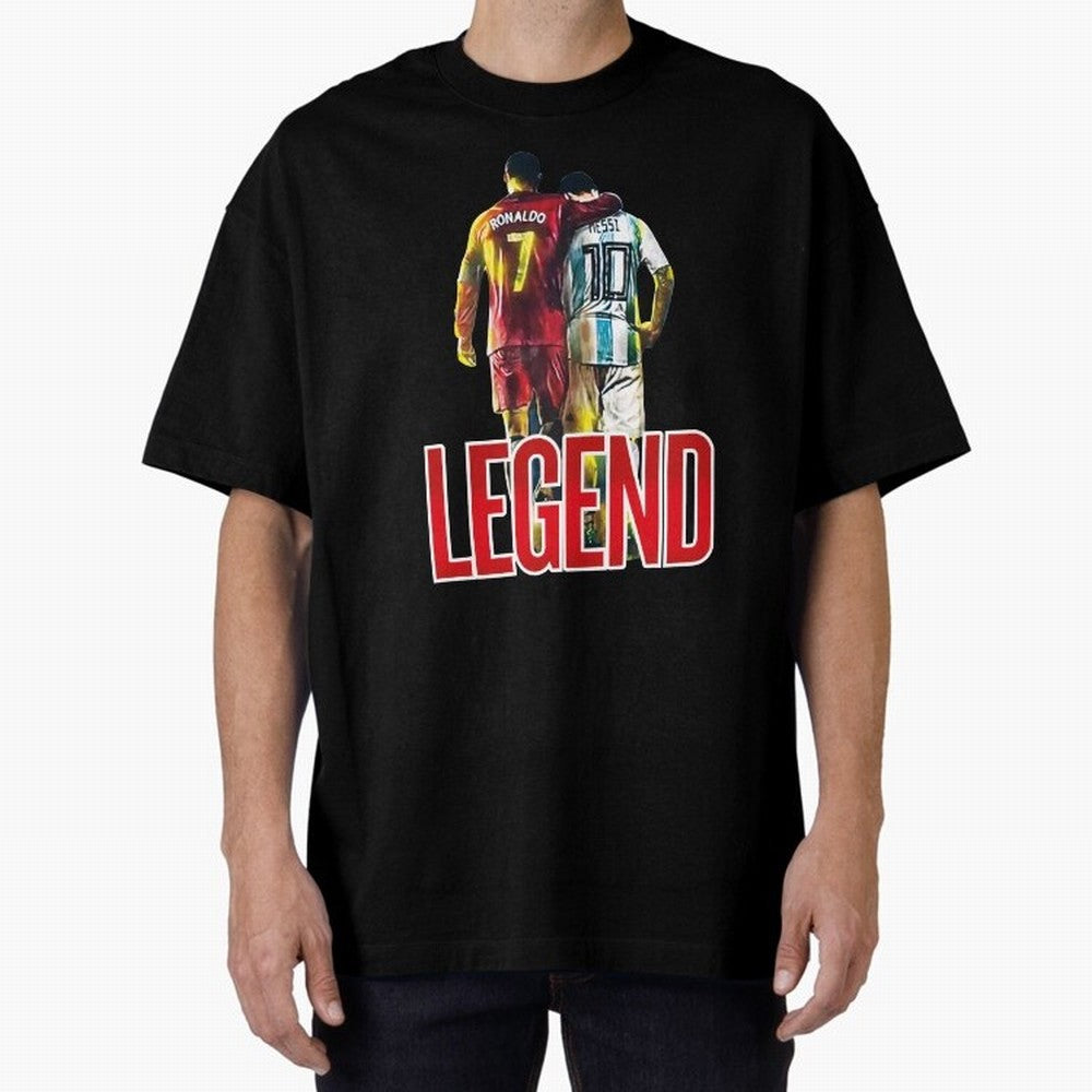 LEGEND MESSI & RONALDO POSTER Oversized T-Shirt Feel the Trophy Chase of Global Football Passion for FIFA World Cup 2026 USA Canada Mexico, Capturing Haaland, England, France and Netherlands, Worldwide Fan Energy, Dramatic Goals, Stadium Lights and