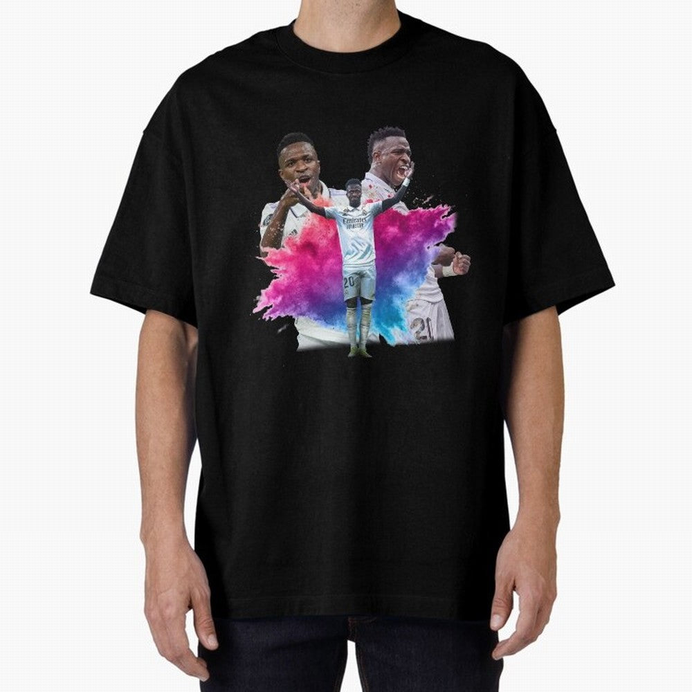Fanart Vinicius Junior Merch Oversized T-Shirt Celebrate Golden Goal Energy in the FIFA World Cup 2026 Journey through Haaland and Mbappe Highlights, England and Germany Pride, Championship Spirit, Famous Goals, Roaring Crowds and International