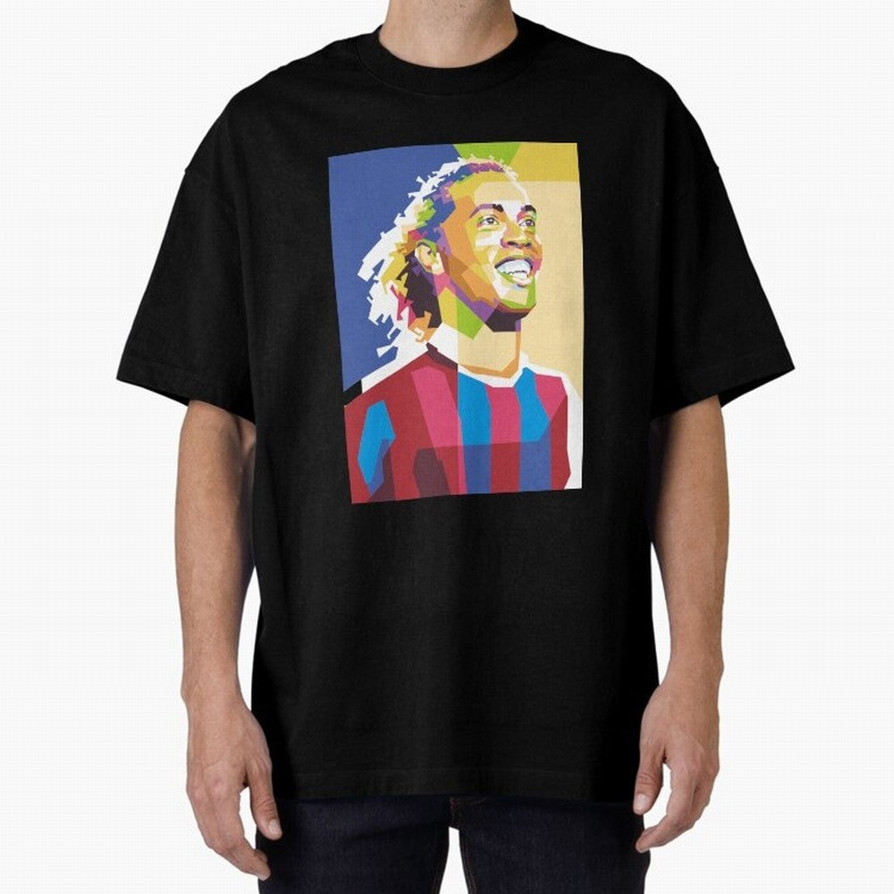 Ronaldinho in Pop Art Portrait Style Oversized T-Shirt Celebrate Football Heritage in FIFA World Cup 2026 Group Stage Made for Messi, CR7 and Mbappe, Brazil, Portugal and Argentina Energy, Champion Mindset, Group Stage Buzz, Knockout Tension and