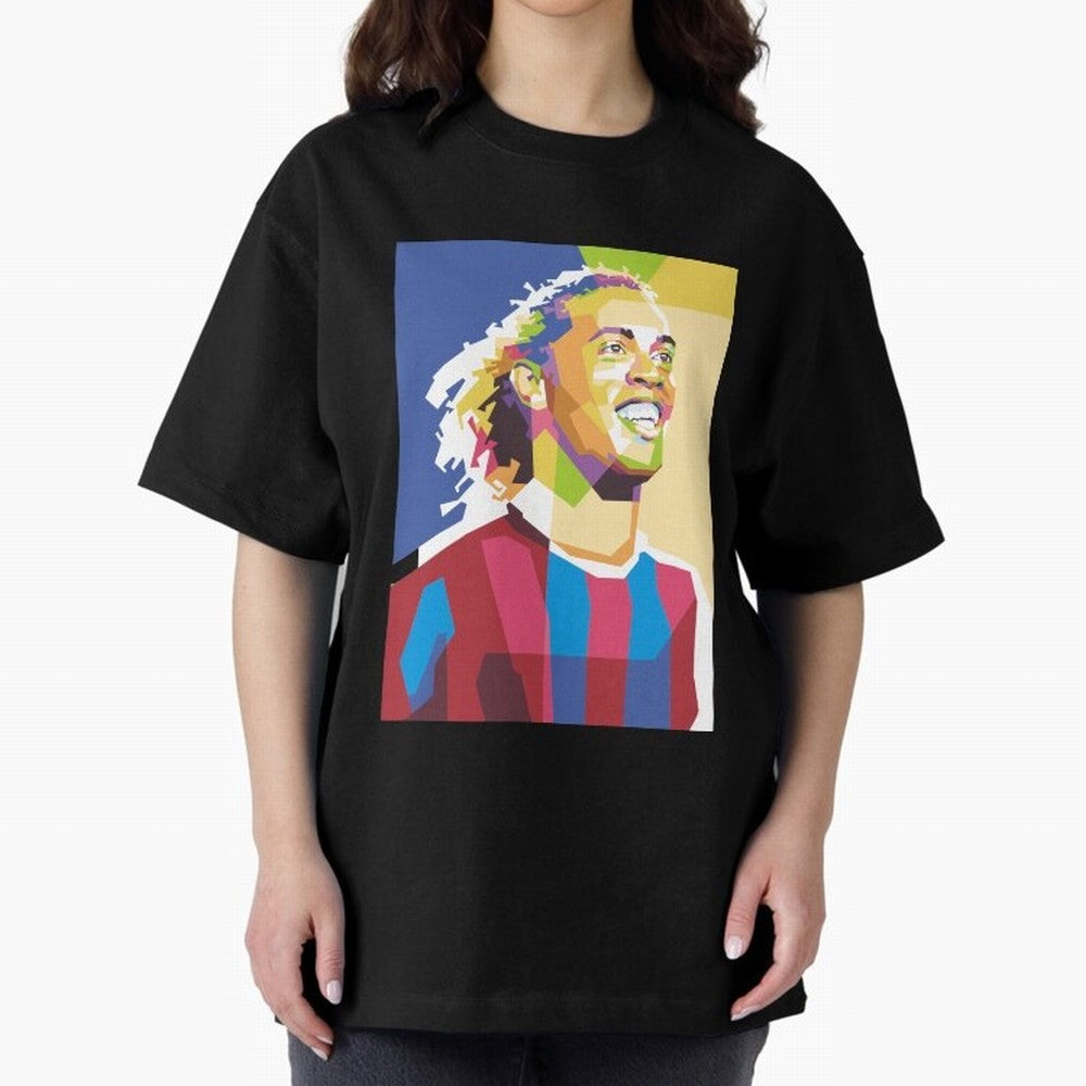 Ronaldinho in Pop Art Portrait Style Oversized T-Shirt Celebrate Football Heritage in FIFA World Cup 2026 Group Stage Made for Messi, CR7 and Mbappe, Brazil, Portugal and Argentina Energy, Champion Mindset, Group Stage Buzz, Knockout Tension and