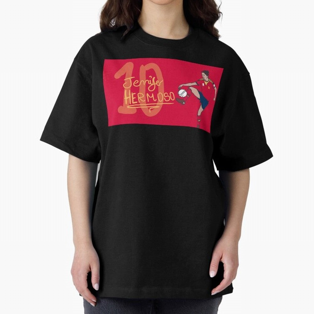 Jennifer Hermoso Oversized T-Shirt Capture Stadium Memories from FIFA World Cup 2026 Inspired by CR7 and Messi, Argentina and Brazil Energy, Championship Spirit, Famous Goals, Roaring Crowds and International Football Unity; Perfect for People Who