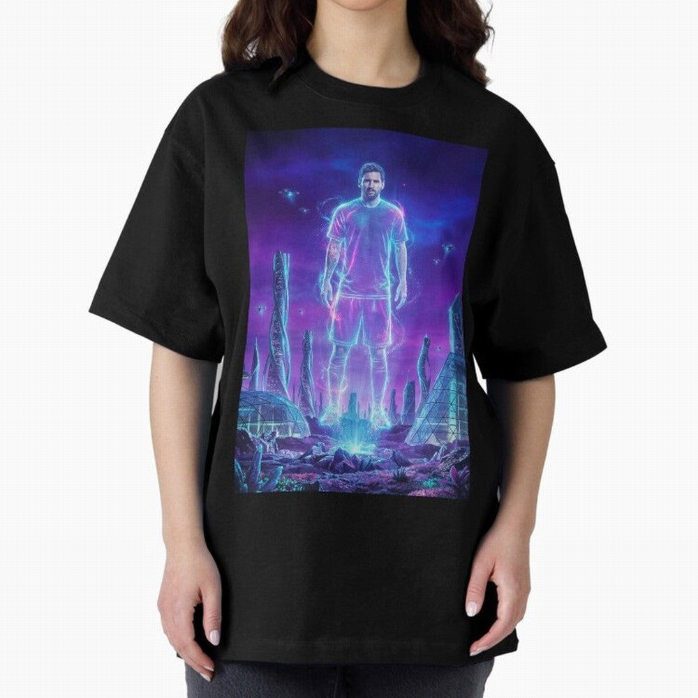 Lionel Messi (GOAT) Hologram in Futuristic Cyberpunk City (Version 5) Classic T-Shirt Feel the Roar of Match Day Hype around FIFA World Cup 2026 USA Canada Mexico, Cristiano Ronaldo, Haaland and CR7, Germany, Football Passion, Legendary
