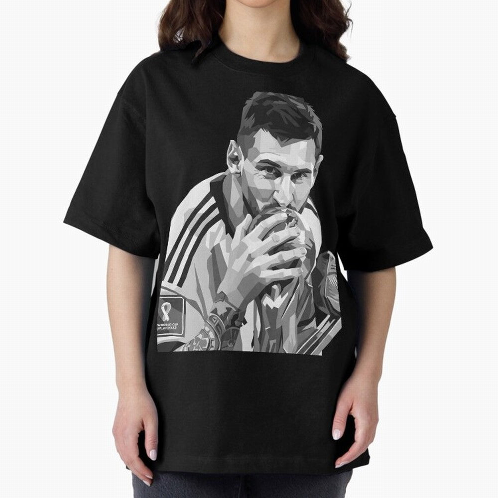 Messi grayscale Oversized T-Shirt Celebrate Football Dreams Across FIFA World Cup 2026 Group Stage Celebrating Neymar, Haaland and Cristiano Ronaldo, Brazil, Portugal and Argentina Energy, Football Festival Excitement, Trophy Ambitions, Country