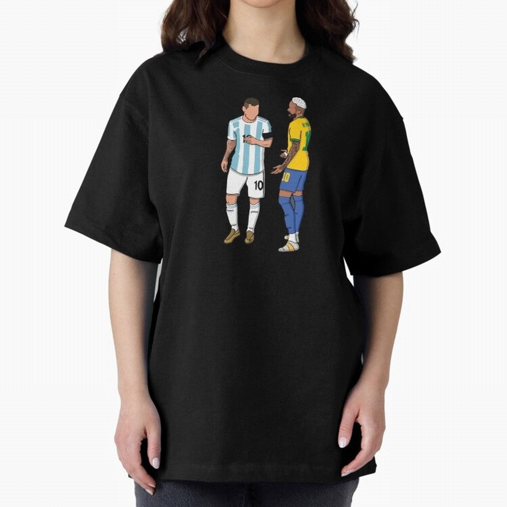 Messi and Neymar Chit Chat Illustration Oversized T-Shirt Feel the Roar of Match Day Hype around FIFA World Cup 2026, Messi, Neymar and Mbappe, England, France and Netherlands, Fan Favorite Moments, National Team Passion, Big Match Drama and Soccer