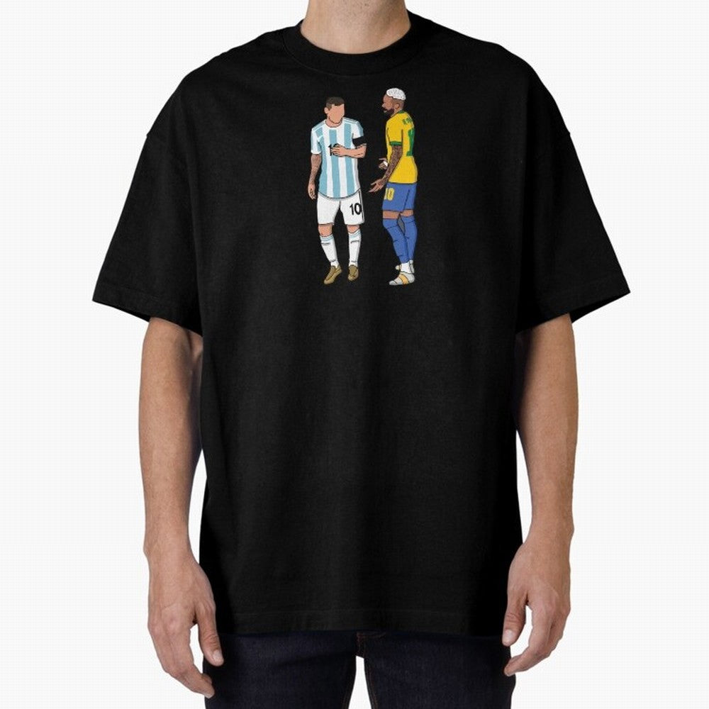 Messi and Neymar Chit Chat Illustration Oversized T-Shirt Feel the Roar of Match Day Hype around FIFA World Cup 2026, Messi, Neymar and Mbappe, England, France and Netherlands, Fan Favorite Moments, National Team Passion, Big Match Drama and Soccer