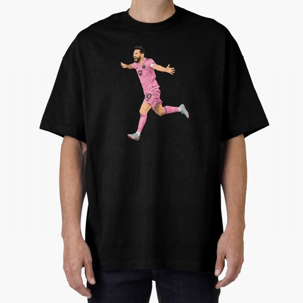 Lionel Messi celebration Oversized T-Shirt Bring Trophy Dreams to Global Football Passion for FIFA World Cup 2026 USA Canada Mexico, Filled with Mbappe and Neymar, Portugal, Stadium Memories, Football Loyalty, International Chants and Championship