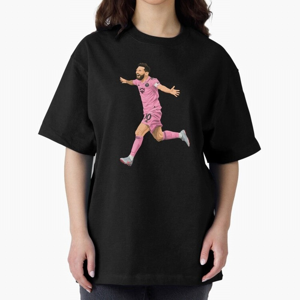 Lionel Messi celebration Oversized T-Shirt Bring Trophy Dreams to Global Football Passion for FIFA World Cup 2026 USA Canada Mexico, Filled with Mbappe and Neymar, Portugal, Stadium Memories, Football Loyalty, International Chants and Championship