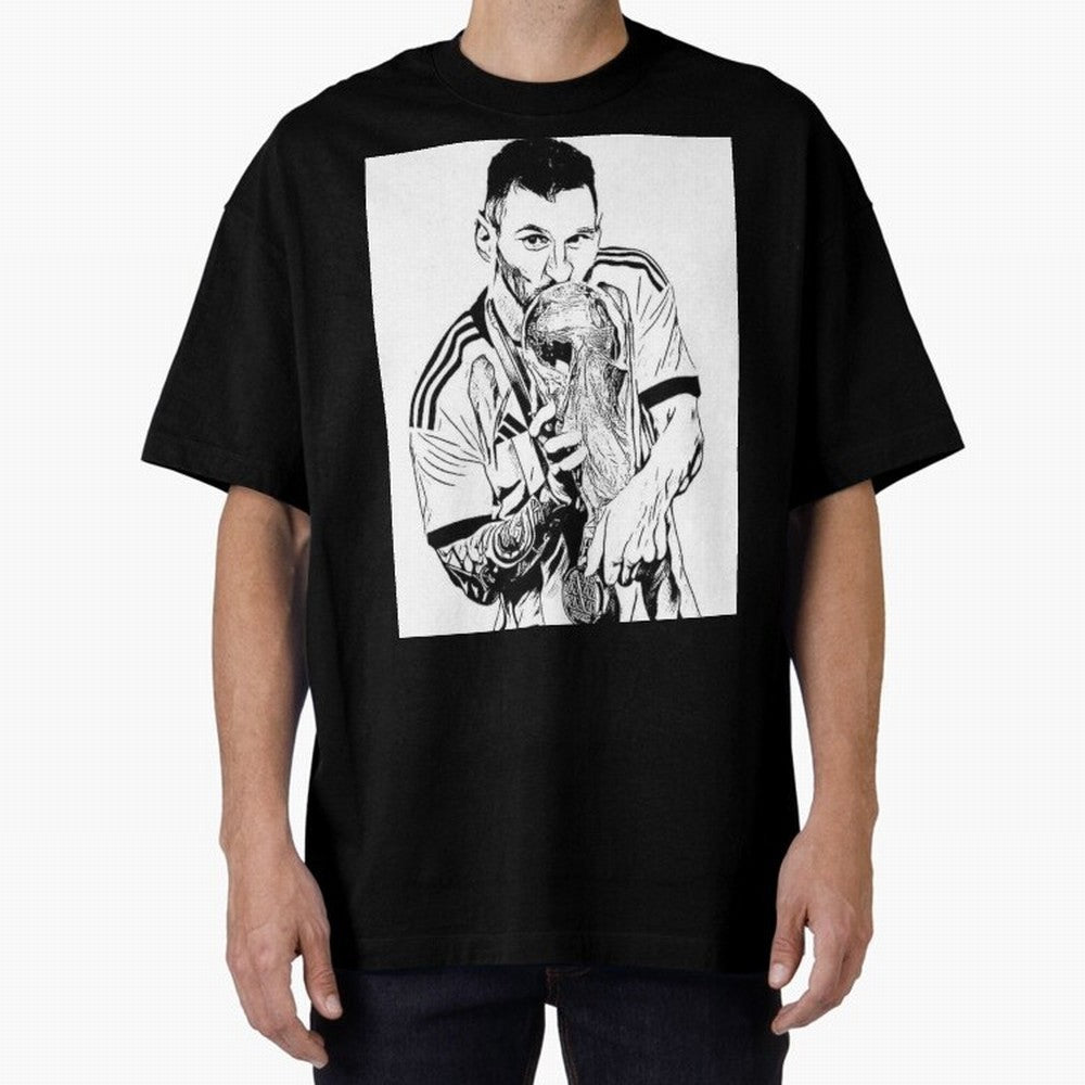 Lionel Messi white and black art Oversized T-Shirt Bring a Champion Mindset to FIFA World Cup 2026 USA Canada Mexico for Fans of Messi, Neymar and Mbappe and Germany, Bringing Goal Celebration Energy, Supporter Heritage, Football Icons and