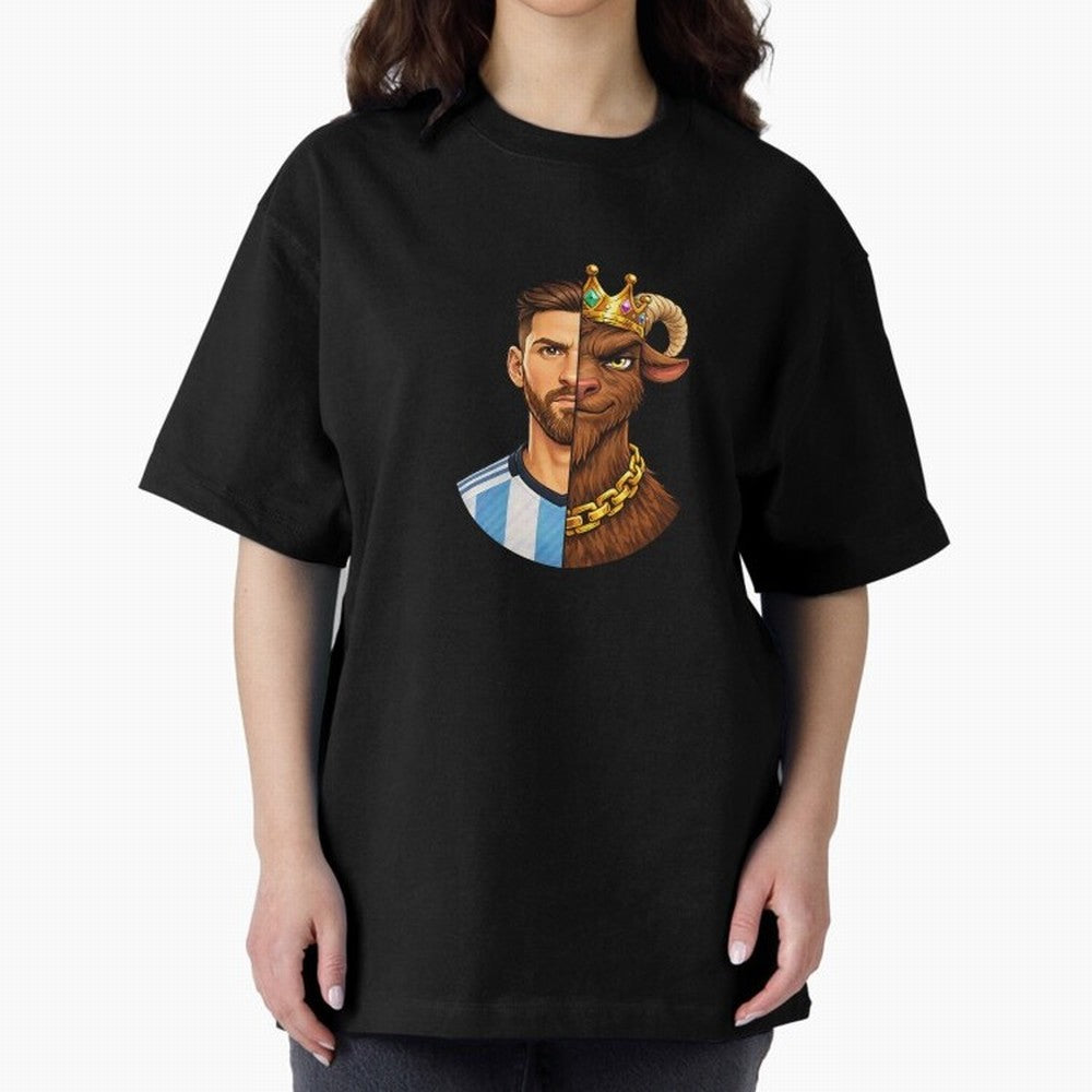 Half Man Half GOAT - Lionel Messi Oversized T-Shirt Show Your Tournament Heart for Match Day Hype around FIFA World Cup 2026, Mbappe and Neymar, Portugal, Spain and Germany, Tournament Hype, Historic Matchups, Family Viewing Parties and Global