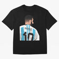Messi Oversized T-Shirt Honor Football Greatness during Global Football Passion for FIFA World Cup 2026 Group Stage, Capturing Haaland, Brazil, Sports Nostalgia, International Competition, Famous Players and Unforgettable Victories; Great for