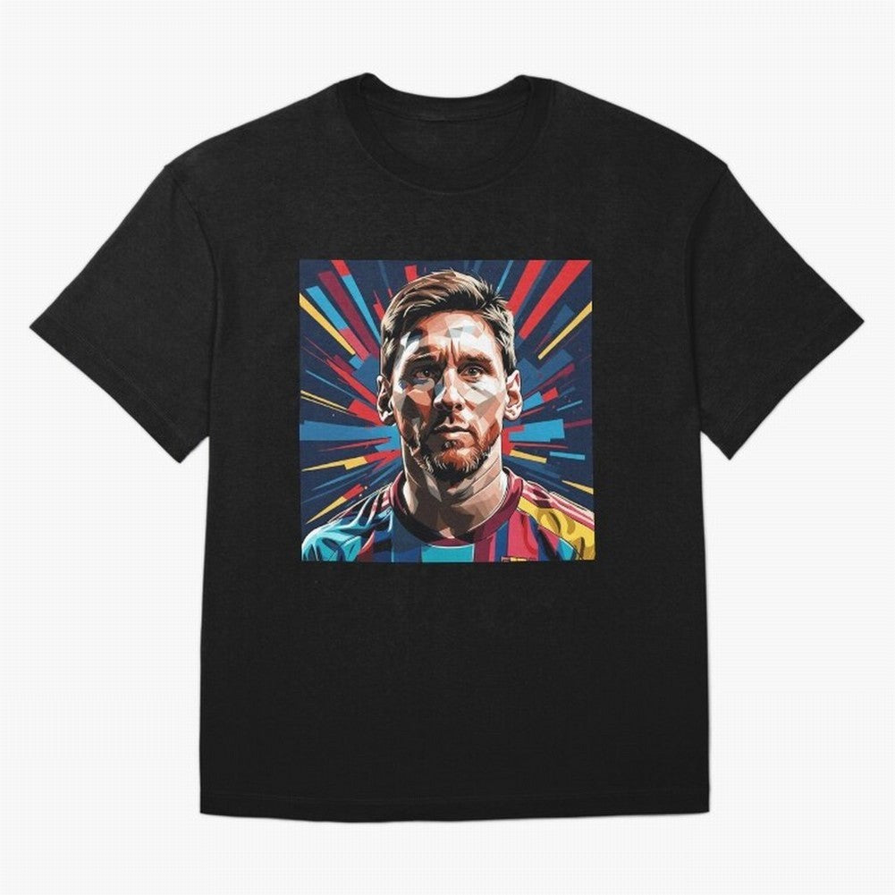 Lionel Messi Pop-Art Portrait Oversized T-Shirt Mark Match Day Hype around FIFA World Cup 2026 Group Stage, Messi, Brazil, Game Day Rituals, Football Legends, Country Pride and the Road to the Final; Created for Match Day Parties, Soccer Gifts, Fan