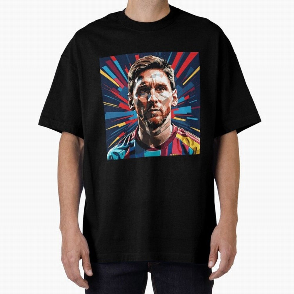 Lionel Messi Pop-Art Portrait Oversized T-Shirt Mark Match Day Hype around FIFA World Cup 2026 Group Stage, Messi, Brazil, Game Day Rituals, Football Legends, Country Pride and the Road to the Final; Created for Match Day Parties, Soccer Gifts, Fan
