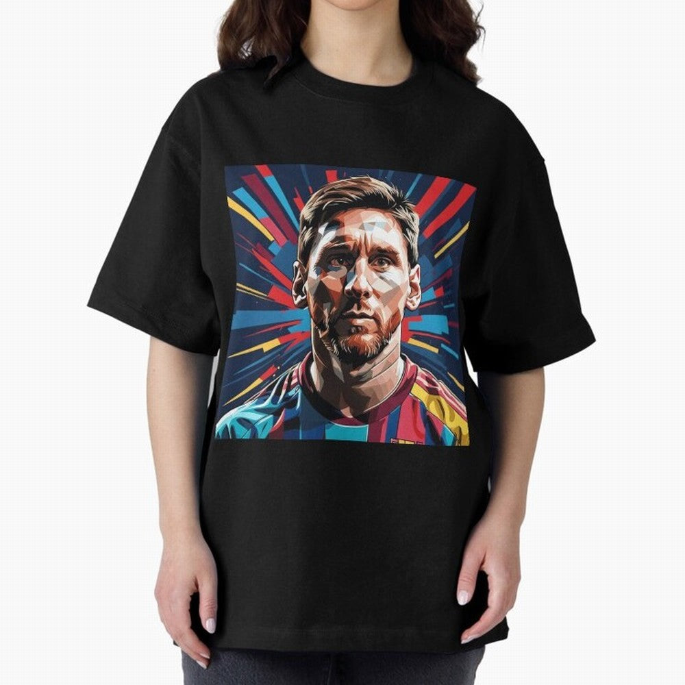 Lionel Messi Pop-Art Portrait Oversized T-Shirt Mark Match Day Hype around FIFA World Cup 2026 Group Stage, Messi, Brazil, Game Day Rituals, Football Legends, Country Pride and the Road to the Final; Created for Match Day Parties, Soccer Gifts, Fan