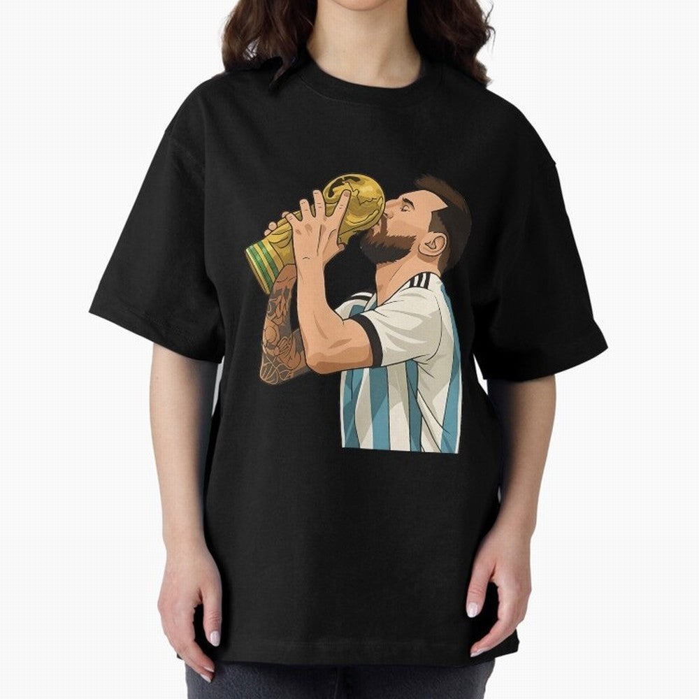 Messi Cup Oversized T-Shirt Live the Energy of FIFA World Cup 2026 for Fans of Messi, Neymar and Mbappe and Brazil, Portugal and Argentina, Bringing Vintage Soccer Flavor, Modern Football Stars, National Flags and Final Night Emotion; Perfect for