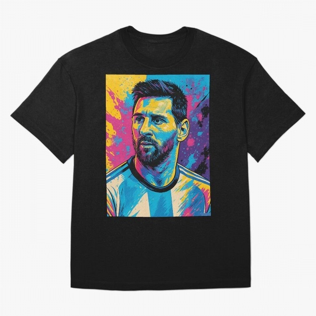 Messi Pop Art Portrait Oversized T-Shirt Fuel the Hype around FIFA World Cup 2026 Group Stage for Fans of Cristiano Ronaldo and Brazil, Bringing Global Supporter Spirit, Legendary Goals, National Colors and Tournament Celebration; Perfect for