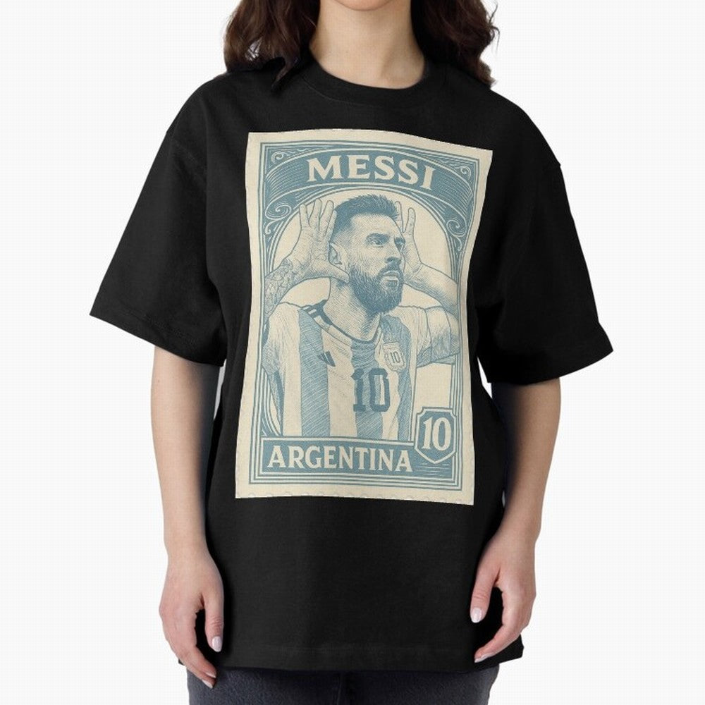Lionel Messi Vintage Stamp Poster ¨C Argentina #10 Retro Football Art ¨C Barcelona Legend Illustration Classic T-Shirt Celebrate the Stars of the FIFA World Cup 2026 Group Stage Journey through Mbappe and Neymar Highlights, Argentina, France and