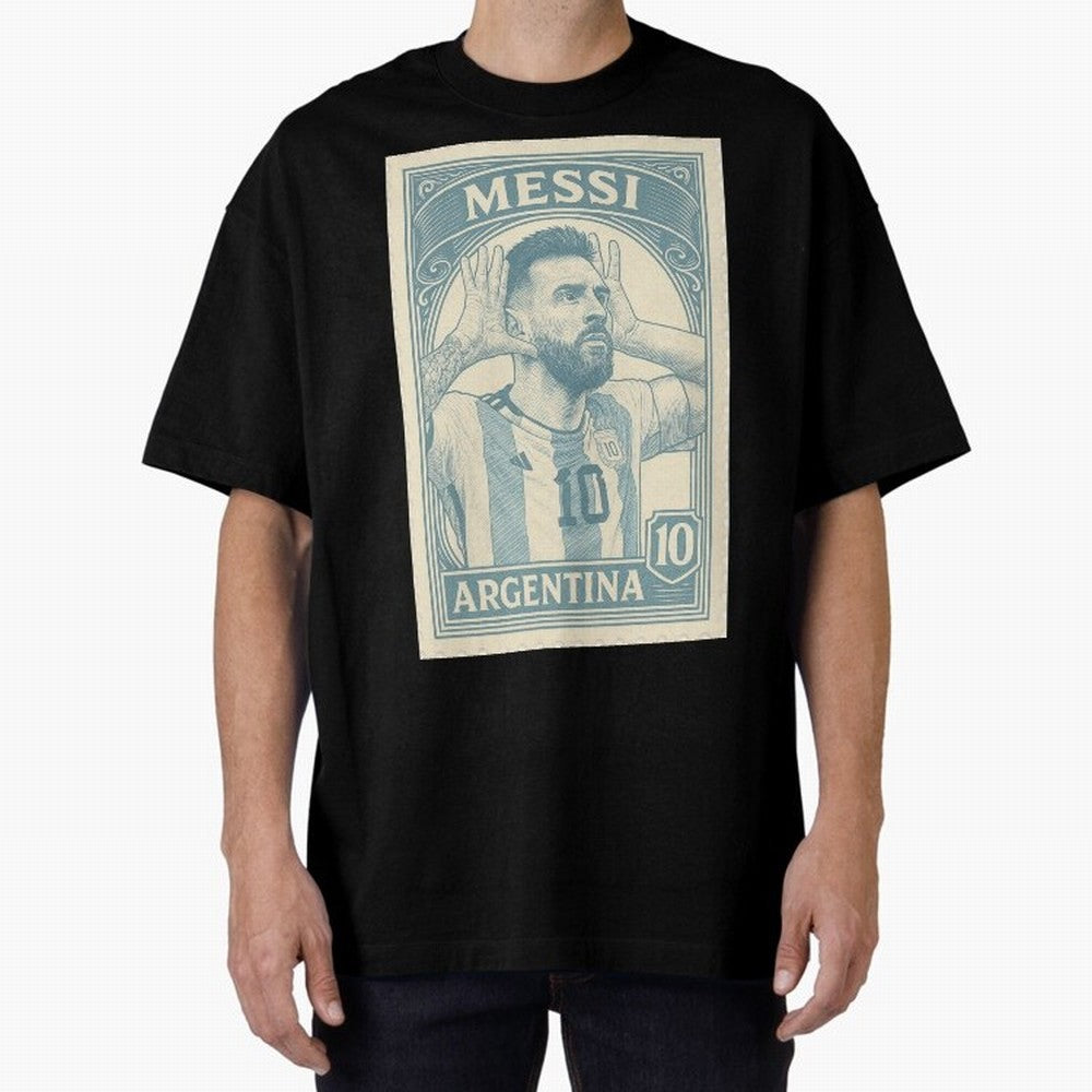 Lionel Messi Vintage Stamp Poster ¨C Argentina #10 Retro Football Art ¨C Barcelona Legend Illustration Classic T-Shirt Celebrate the Stars of the FIFA World Cup 2026 Group Stage Journey through Mbappe and Neymar Highlights, Argentina, France and