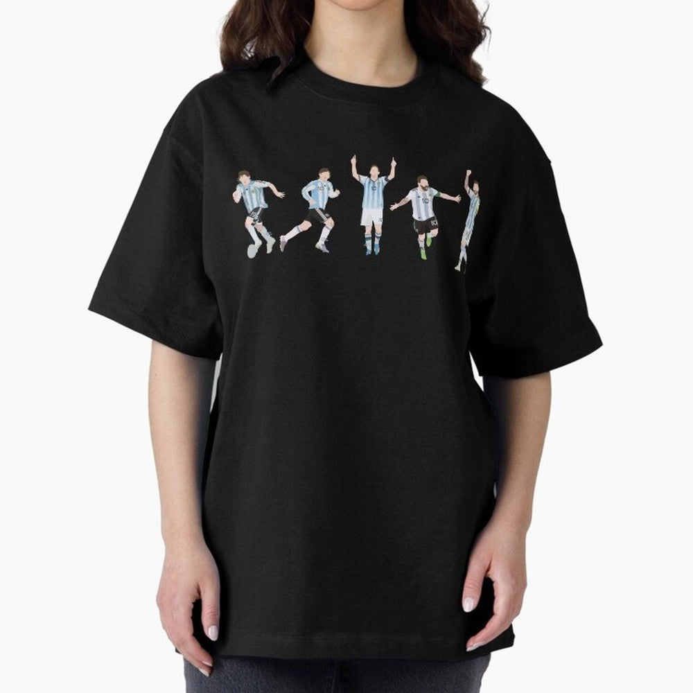Messi in the World Cups since 2006 Oversized T-Shirt Honor the Beautiful Game during Global Football Passion for FIFA World Cup 2026, Filled with CR7 and Messi, Brazil, Portugal and Argentina, Championship Spirit, Famous Goals, Roaring Crowds and