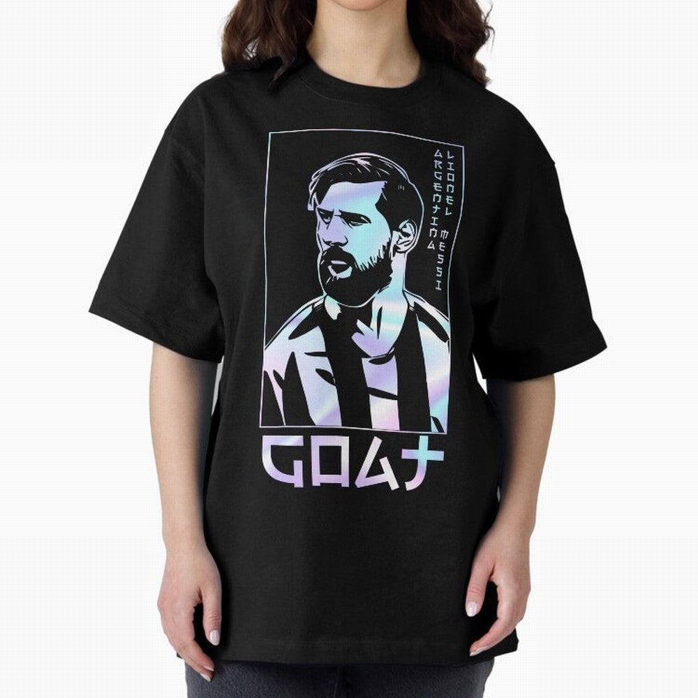 Lionel Messi Holographic Style Portrait art illustration Classic T-Shirt Feel the Roar of Match Day Hype around FIFA World Cup 2026, Messi and Cristiano Ronaldo, France and Portugal, Retro Football Energy, Iconic Rivalries, Trophy Chase Drama and