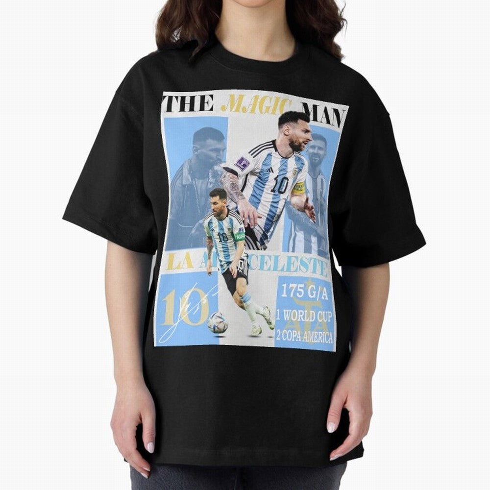 Lionel Messi Argentina World Cup 2022 Champion Victory Poster Oversized T-Shirt Bring Bold Fan Energy to FIFA World Cup 2026 USA Canada Mexico for Fans of CR7 and Netherlands, Bringing Supporter Pride, Iconic Celebrations, Legendary Names and