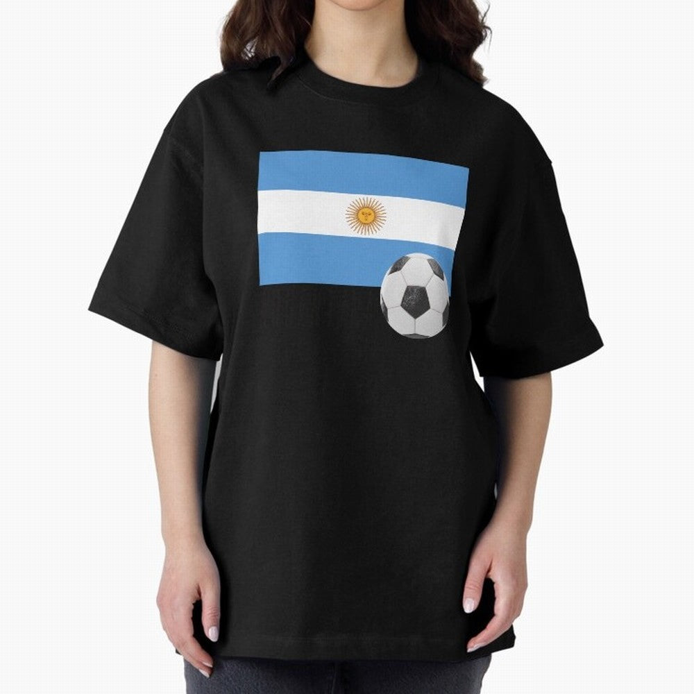 Flag of Argentina with a Football Oversized T-Shirt Celebrate Fan Culture around Global Football Passion for FIFA World Cup 2026, Centered on Messi, Argentina and Brazil, Global Supporter Spirit, Legendary Goals, National Colors and Tournament