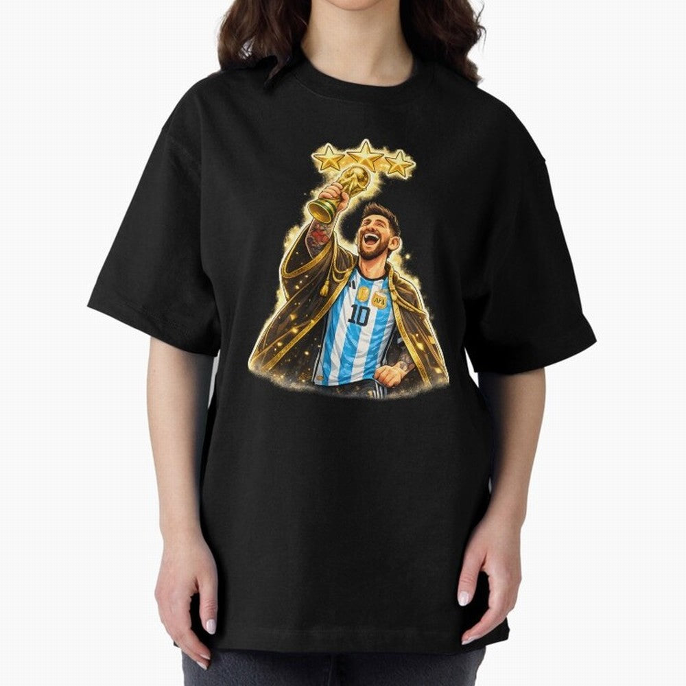 Messi King of Football World Champion ¨C Argentina 3 Stars Trophy Celebration Classic T-Shirt Honor the Football Icons of Match Day Hype around FIFA World Cup 2026 USA Canada Mexico, Messi and Cristiano Ronaldo, Argentina, Classic Soccer Heritage,