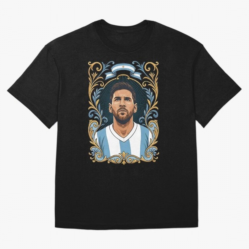 Lionel Messi Argentina Football Legend - Ornate Portrait Classic T-Shirt Turn Up for Global Football Passion for FIFA World Cup 2026, Celebrating CR7, Portugal, Spain and Germany, Global Supporter Spirit, Legendary Goals, National Colors and
