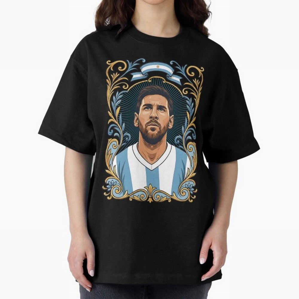 Lionel Messi Argentina Football Legend - Ornate Portrait Classic T-Shirt Turn Up for Global Football Passion for FIFA World Cup 2026, Celebrating CR7, Portugal, Spain and Germany, Global Supporter Spirit, Legendary Goals, National Colors and