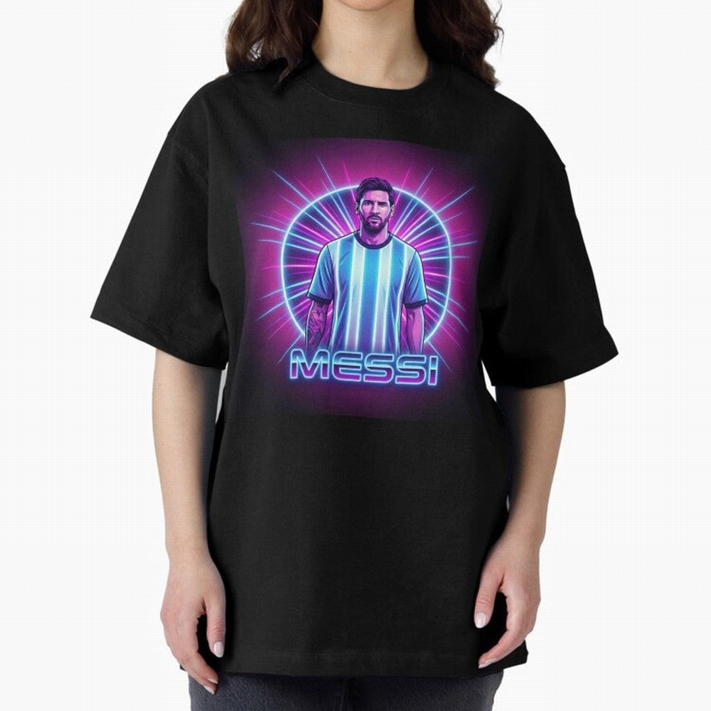 ?Argentina Football Legend Messi Cyberpunk Retro Futurist Design (Version 4) Classic T-Shirt Bring Stadium Energy to FIFA World Cup 2026 Spirit, Featuring Netherlands, Messi and Cristiano Ronaldo, Football Festival Excitement, Trophy Ambitions,