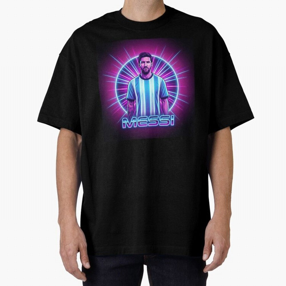 ?Argentina Football Legend Messi Cyberpunk Retro Futurist Design (Version 4) Classic T-Shirt Bring Stadium Energy to FIFA World Cup 2026 Spirit, Featuring Netherlands, Messi and Cristiano Ronaldo, Football Festival Excitement, Trophy Ambitions,