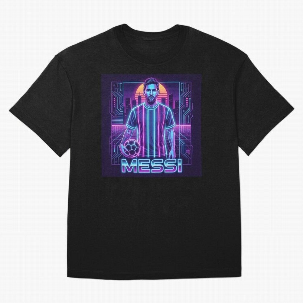 ?Argentina Football Legend Messi Cyberpunk Retro Futurist Design (Version 3) Classic T-Shirt Feel International Energy from FIFA World Cup 2026 USA Canada Mexico for Fans of Cristiano Ronaldo, Haaland and CR7 and Netherlands, Bringing Championship