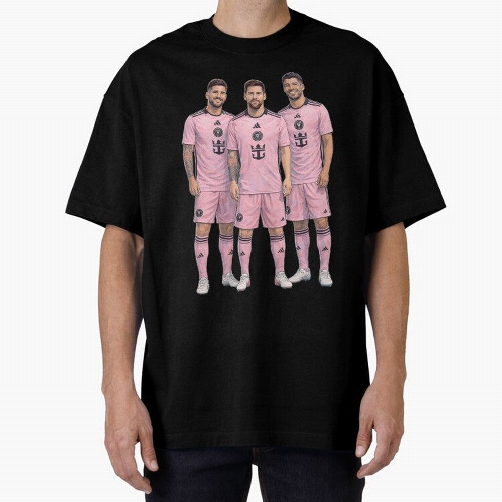 Messi, De Paul and Suarez Inter Miami artistic style ¨C MLS Soccer Oversized T-Shirt Celebrate the Stars of the FIFA World Cup 2026 USA Canada Mexico Journey through Messi, Neymar and Mbappe Highlights, France and Portugal Pride, Classic Soccer