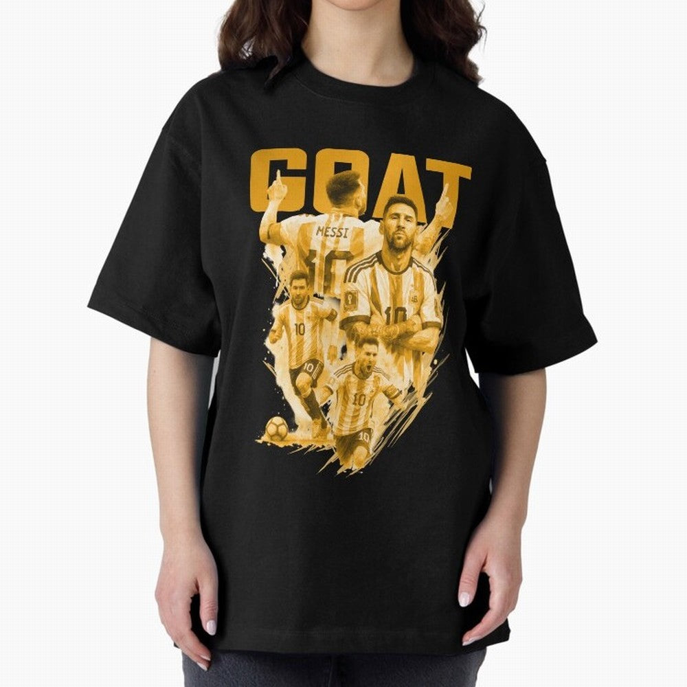 GOLD GOAT Lionel Messi watercolor illustration Oversized T-Shirt Show Fan Pride Across FIFA World Cup 2026 USA Canada Mexico Driven by Neymar, Portugal, Spain and Germany Energy, Stadium Chants, National Pride, Trophy Dreams and Unforgettable