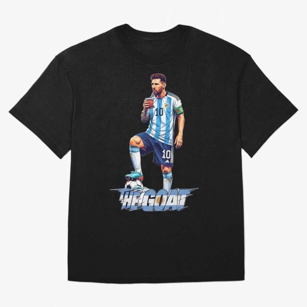 Messi Illustrated Style Drinking Mate ¨C Unique Design by The Goat Classic T-Shirt Relive Match Day Hype around FIFA World Cup 2026, Cristiano Ronaldo, Argentina, France and Brazil, Stadium Memories, Football Loyalty, International Chants and